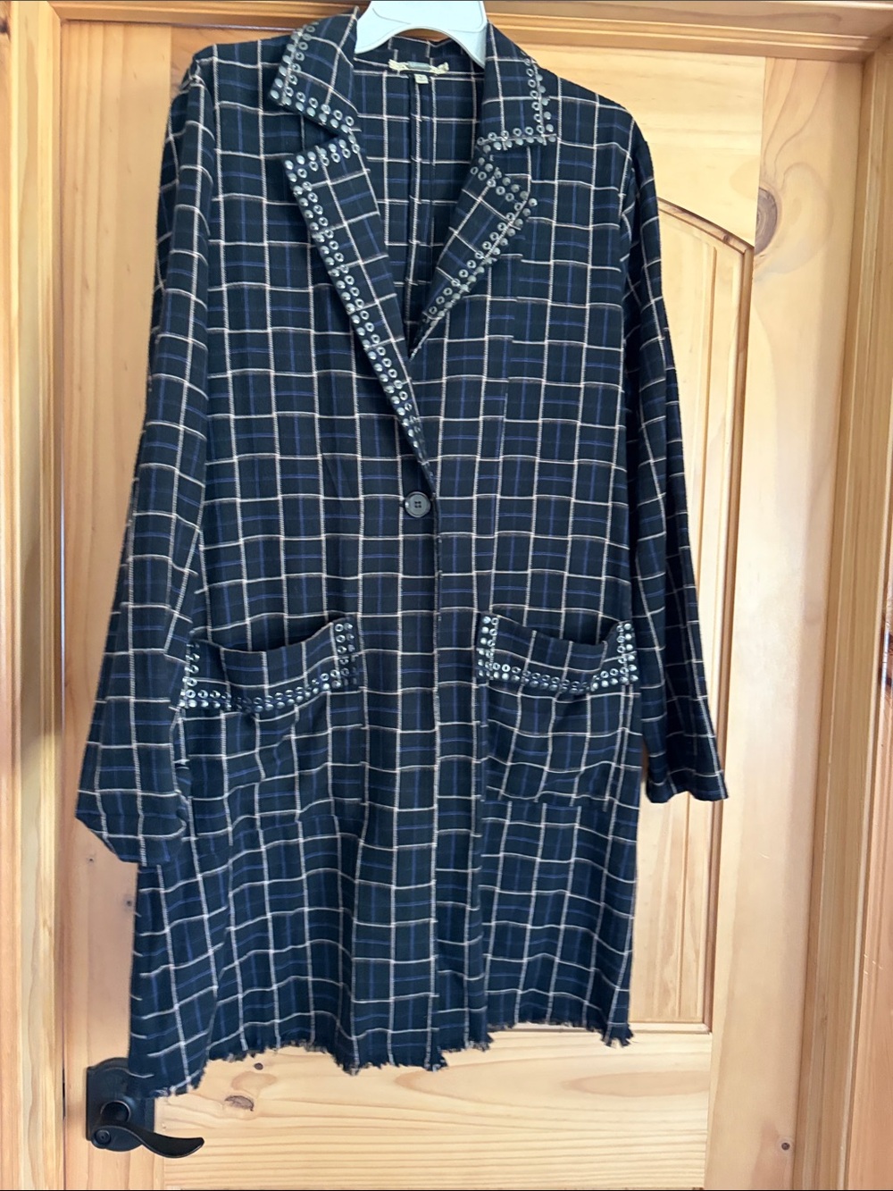 gimmicks by BKE Black Plaid Blazer with Studded Trim